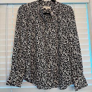Loft Pink, Black, & White Cheetah Long Sleeve Blouse (Size: S)